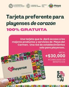Tarjeta gratuita Pase Playense con beneficios y descuentos exclusivos para residentes de Playa del Carmen.