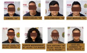 Fotografía de ocho personas detenidas por la Fiscalía de Veracruz, señaladas en el caso de secuestro y homicidio de la periodista Roxana Guzmán.
