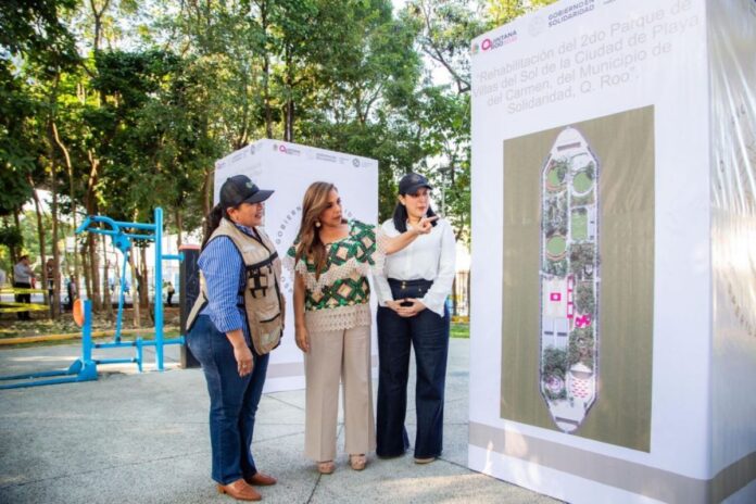 Mara Lezama y Estefanía Mercado anuncian rehabilitación del segundo parque de Villas del Sol en Playa del Carmen