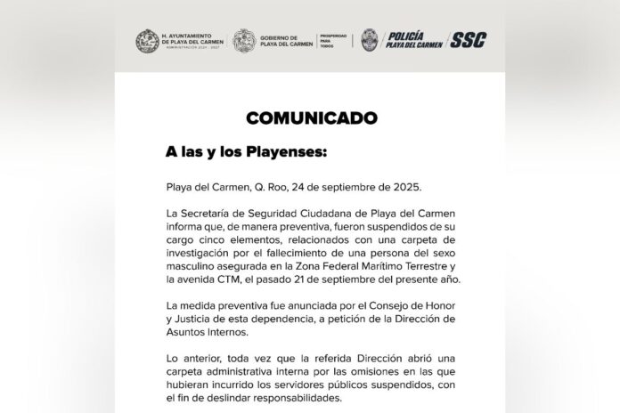 Suspensión de policías en Playa del Carmen por muerte de detenido: Investigación en curso