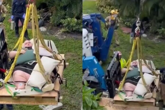 Operación de alto riesgo: Hombre de 270 kg rescatado con grúa en West Palm Beach