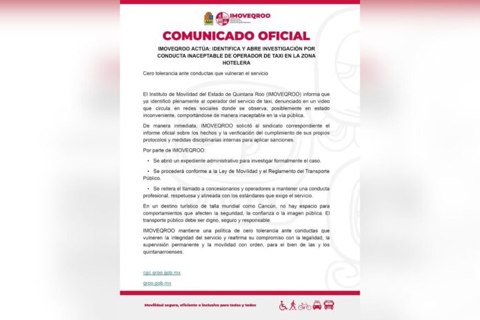 Abren expediente contra taxista ebrio en zona hotelera en Cancún