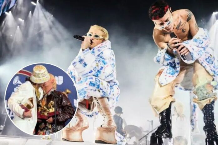 Ca7riel & Paco Amoroso celebran sus cinco Latin Grammy con apasionado beso frente a la prensa