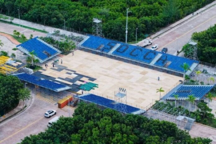 Avances del estadio sede de la Copa Mundial de Fútbol Socca 2025 en Cancún
