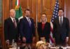 Sheinbaum y secretario de Seguridad de EE.UU. acuerdan fortalecer cooperación bilateral La presidenta Claudia Sheinbaum recibe en Palacio Nacional al secretario de Seguridad Interior de Estados Unidos, Markwayne Mullin.
