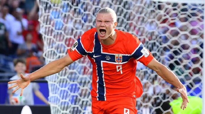 Erling Haaland celebra uno de sus goles durante el partido Noruega vs Irak en el Mundial 2026.