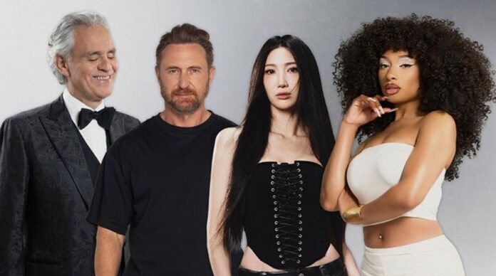 Andrea Bocelli, David Guetta, Megan Thee Stallion y EJAE promocionan la canción oficial “DNA” del Mundial 2026.