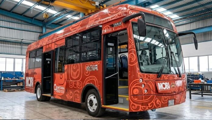 Autobús eléctrico Taruk, parte del nuevo sistema de transporte sustentable, diseñado para reducir emisiones y modernizar la movilidad urbana.