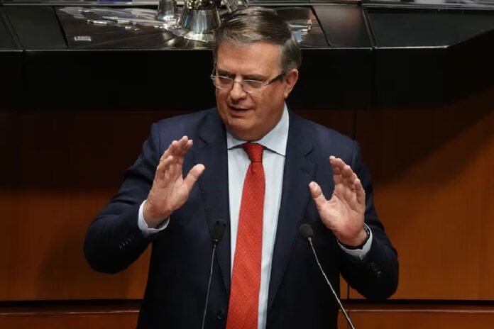Marcelo Ebrard durante una intervención en el Senado al hablar sobre la revisión del Tratado entre México, Estados Unidos y Canadá.
