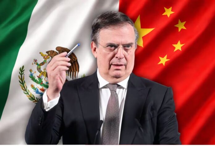 Marcelo Ebrard durante conferencia sobre comercio y exportaciones de México hacia Estados Unidos en 2026.