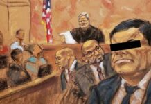 «El Chapo» Guzmán busca volver a México y pide intervención de la presidenta Claudia Sheinbaum Ilustración de una audiencia judicial en Estados Unidos donde aparece Joaquín “El Chapo” Guzmán sentado frente al tribunal junto a sus abogados, mientras un juez preside la sesión desde el estrado.