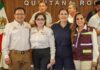 Playa del Carmen fortalece su estrategia preventiva ante la temporada de ciclones La presidenta municipal de Playa del Carmen, Estefanía Mercado, posa junto a la gobernadora Mara Lezama durante la instalación del Puesto de Comando Estatal de Protección Civil en Quintana Roo.