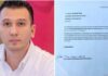 Renuncia tesorero de Tulum tras detención por presunta portación de arma Vicente Francisco Aldape Moncada junto a la carta de renuncia presentada al Ayuntamiento de Tulum, tras su detención en el Aeropuerto Internacional de Cancún por la presunta portación de un arma de fuego.