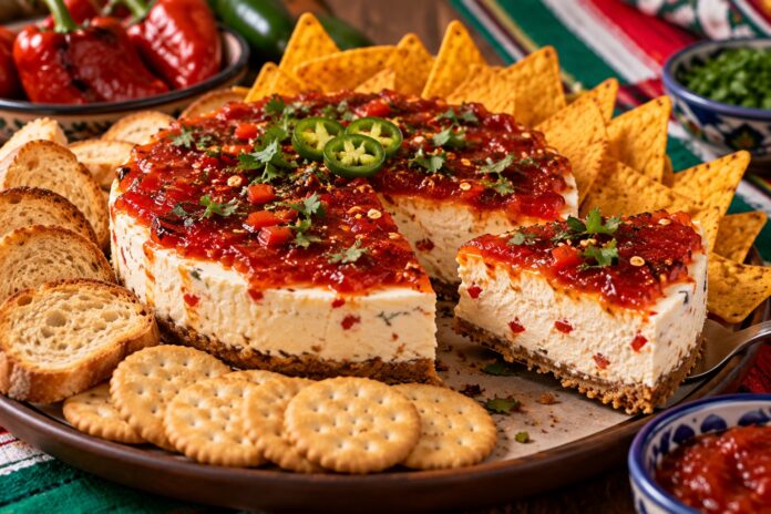 Cheesecake con mermelada de pimiento y chile